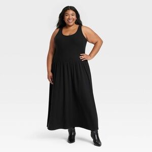 Universal Thread NWT Black Drop Waist Ribbed Knit Maxi Dress